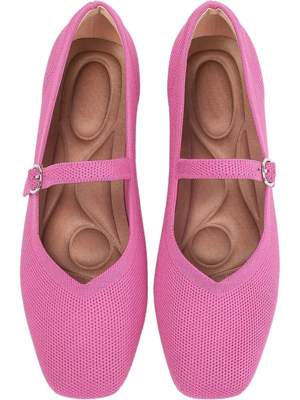Women's Mary Jane Flats Pink Knitted Formal Ankle Strap Ballet Flats Shoes